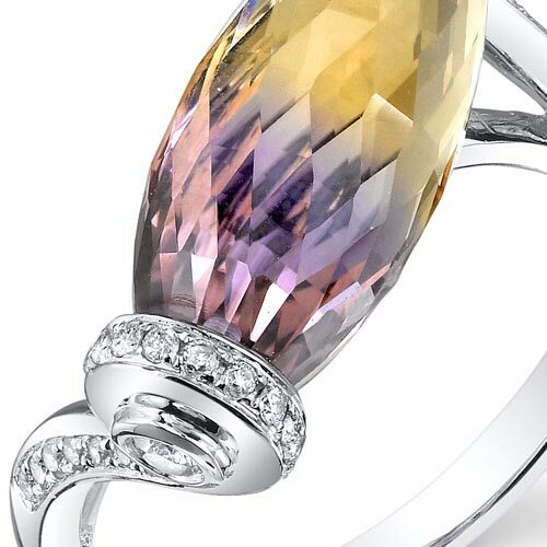 Ametrine Ring 14 Karat White Gold Twisted Barrel 7.52 Carats