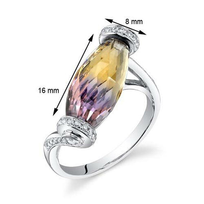 Ametrine Ring 14 Karat White Gold Twisted Barrel 7.52 Carats