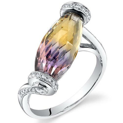 Ametrine Ring 14 Karat White Gold Twisted Barrel 7.52 Carats