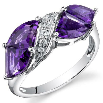 Amethyst Ring 14 Karat White Gold Fan Cut 3.34 Carats