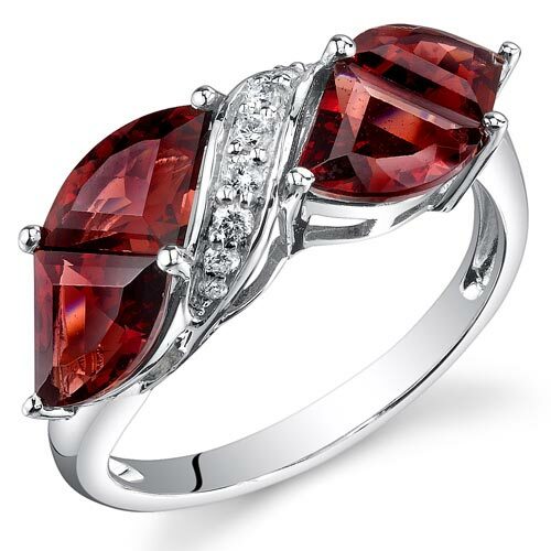 Garnet Ring 14 Karat White Gold Fan Cut 4.3 Carats