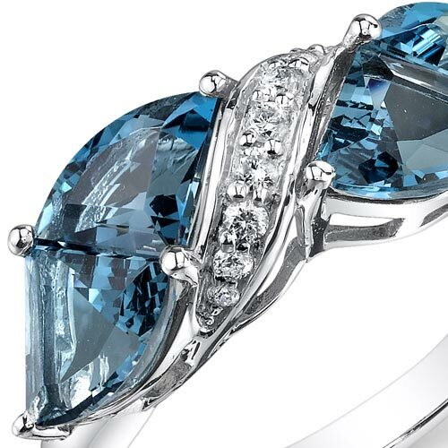 London Blue Topaz Ring 14 Karat White Gold Fan Cut 4.24 Carats