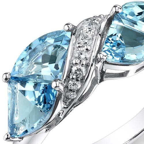 Swiss Blue Topaz Ring 14 Karat White Gold Fan Cut 4.24 Carats