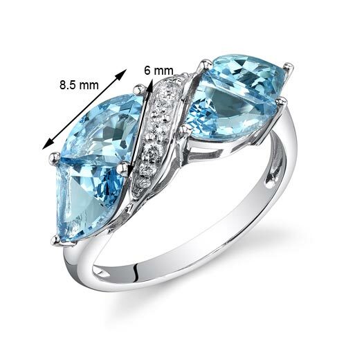 Swiss Blue Topaz Ring 14 Karat White Gold Fan Cut 4.24 Carats