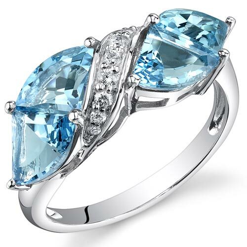 Swiss Blue Topaz Ring 14 Karat White Gold Fan Cut 4.24 Carats