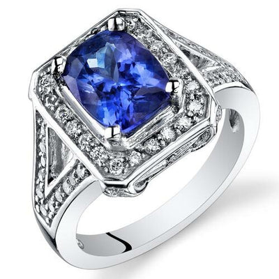 Tanzanite Ring 14 Karat White Gold Cushion Shape 3 Carats