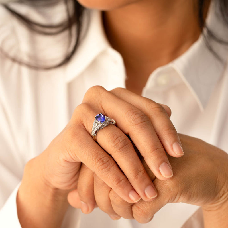 Tanzanite Ring 14 Karat White Gold Oval Shape 2.07 Carats