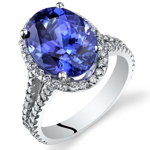 Tanzanite Ring 14 Karat White Gold Oval Shape 5.64 Carats