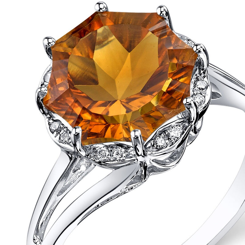 Citrine Ring 14 Karat White Gold Snowflake Shape 3.8 Carats