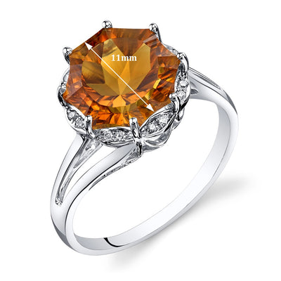 Citrine Ring 14 Karat White Gold Snowflake Shape 3.8 Carats