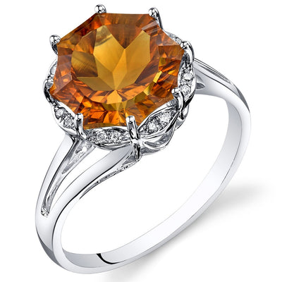 Citrine Ring 14 Karat White Gold Snowflake Shape 3.8 Carats