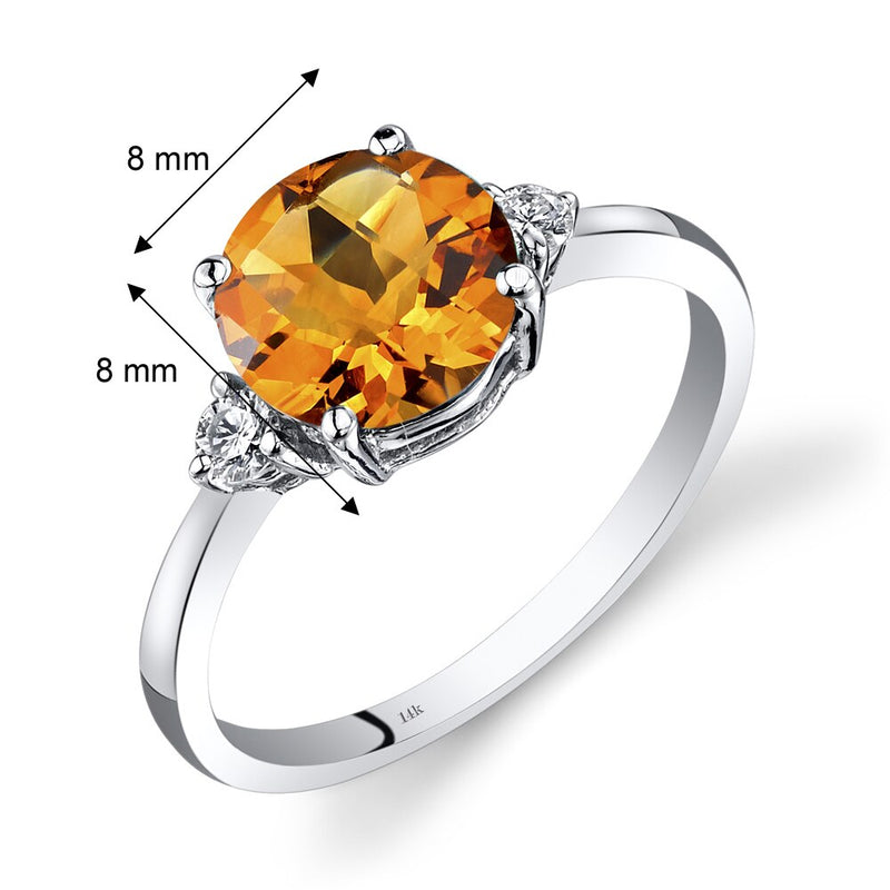 14K White Gold Citrine Diamond Ring 1.75 Carat Round Cut