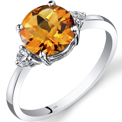 14K White Gold Citrine Diamond Ring 1.75 Carat Round Cut