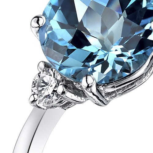 14K White Gold Swiss Blue Topaz Diamond Ring 2.25 Carat Round Cut