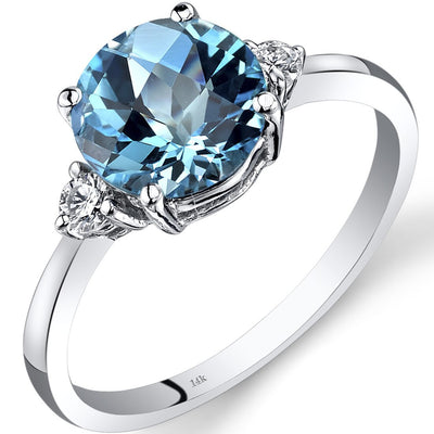 14K White Gold Swiss Blue Topaz Diamond Ring 2.25 Carat Round Cut