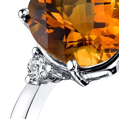 14K White Gold Citrine Diamond Ring 2.25 Carat Oval Cut