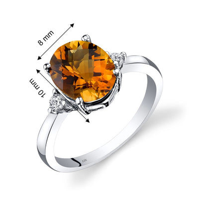 14K White Gold Citrine Diamond Ring 2.25 Carat Oval Cut