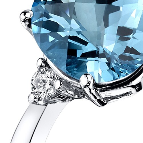 14K White Gold Swiss Blue Topaz Diamond Ring 2.75 Carat Oval Cut