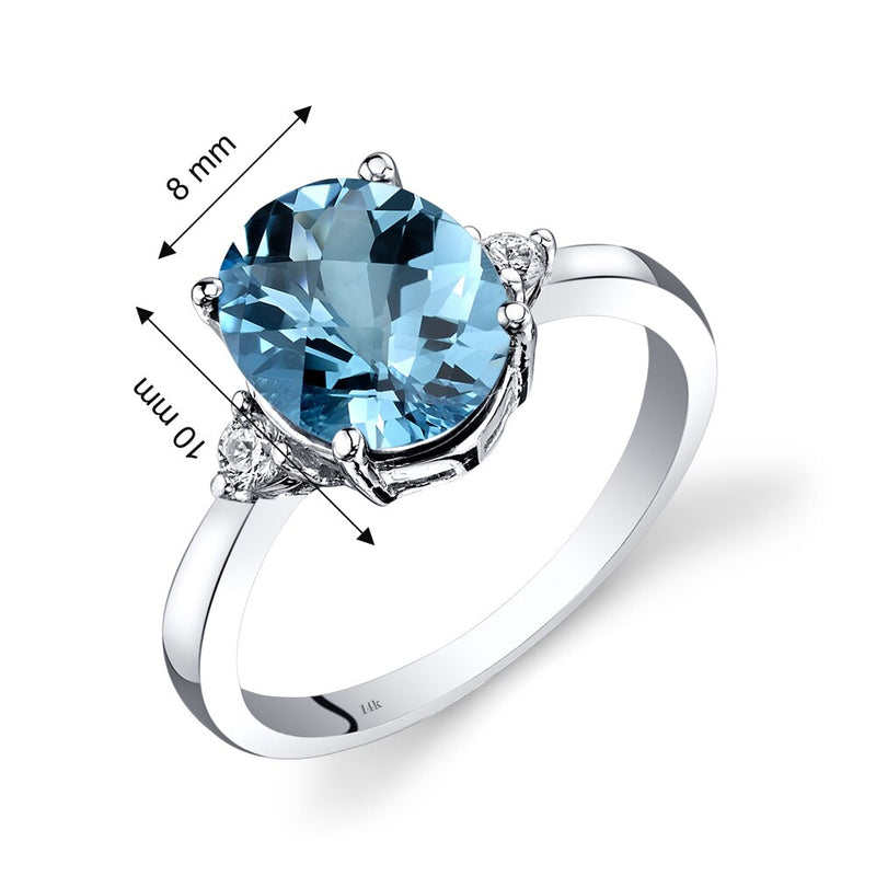 14K White Gold Swiss Blue Topaz Diamond Ring 2.75 Carat Oval Cut