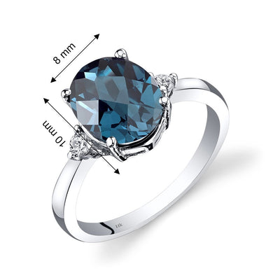 14K White Gold London Blue Topaz Diamond Ring 2.75 Carat Oval Cut