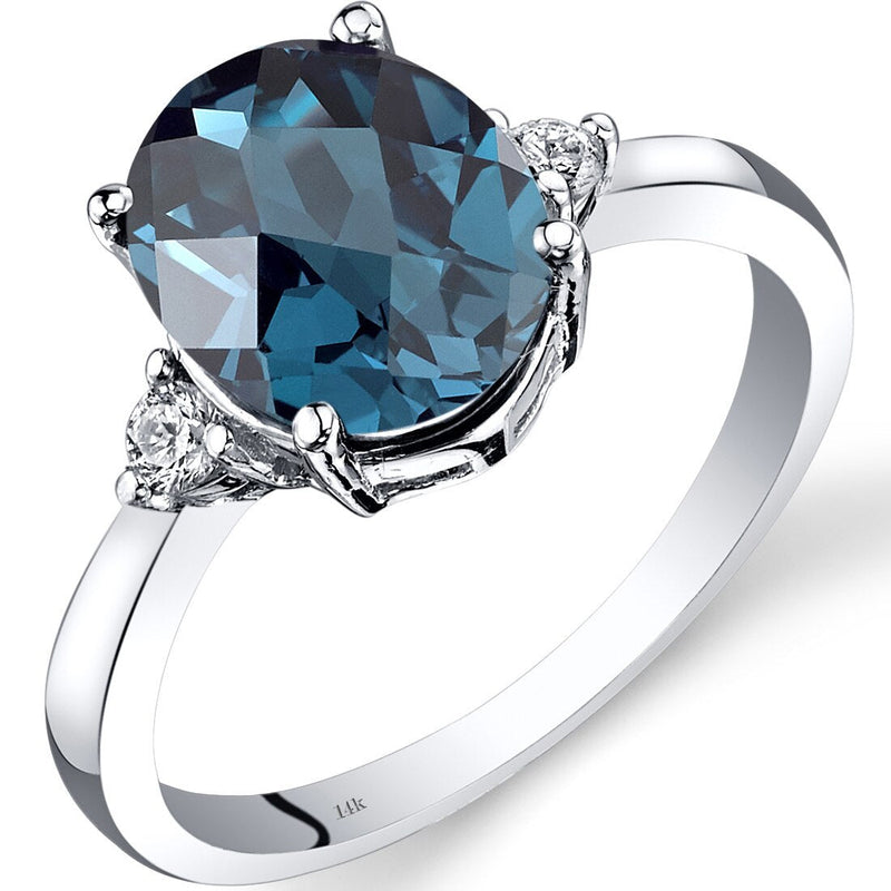 14K White Gold London Blue Topaz Diamond Ring 2.75 Carat Oval Cut