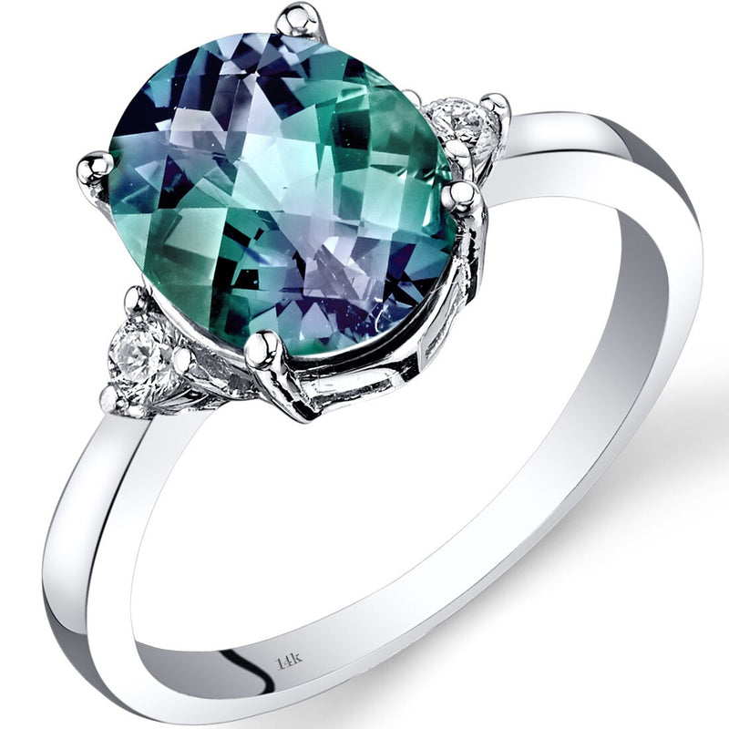 Alexandrite and Diamond Ring 14K White Gold 3 Carats Oval Cut