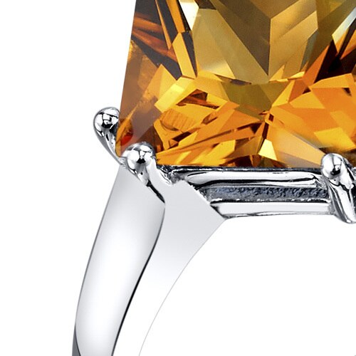 14K White Gold Citrine Solitaire Ring 2.25 Carat Princess Cut