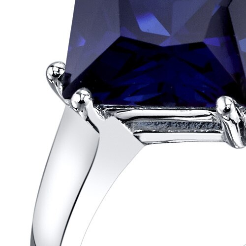 14K White Gold Created Blue Sapphire Solitaire Ring 3.25 Carat Princess Cut