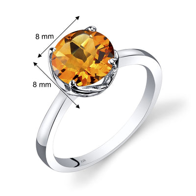 14K White Gold Citrine Solitaire Ring 1.75 Carat Checkerboard Cut