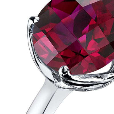 14K White Gold Created Ruby Solitaire Ring 2.50 Carat Checkerboard Cut