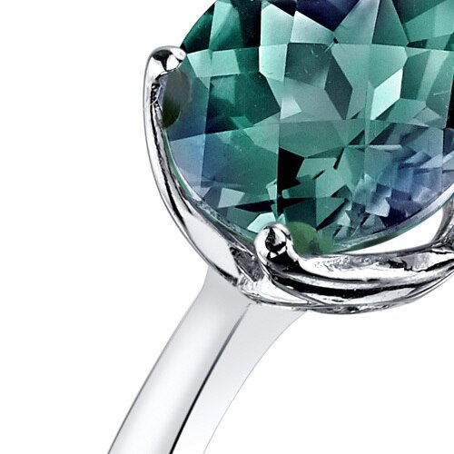 14K White Gold Created Alexandrite Solitaire Ring 2.25 Carat Checkerboard Cut