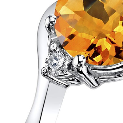 14K White Gold Citrine Diamond 3 Stone Ring 1.75 Carat