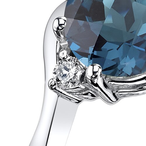 14K White Gold London Blue Topaz Diamond 3 Stone Ring 2.25 Carat