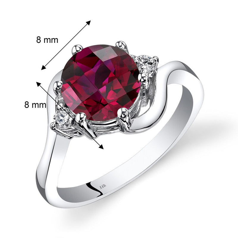 14K White Gold Created Ruby Diamond 3 Stone Ring 2.50 Carat