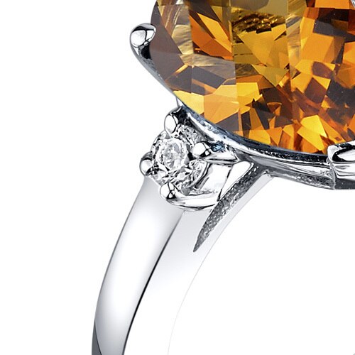 14K White Gold Citrine Diamond Tear Drop Ring 1.50 Carat