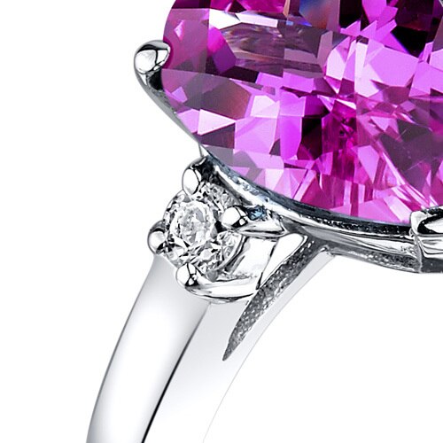 14K White Gold Created Pink Sapphire Diamond Tear Drop Ring 2.50 Carat