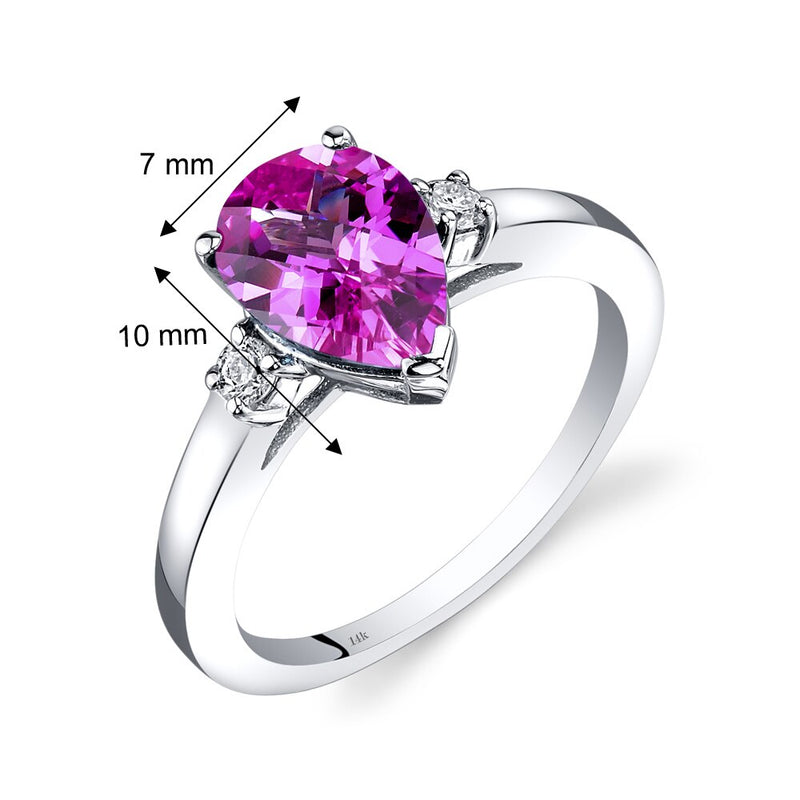 14K White Gold Created Pink Sapphire Diamond Tear Drop Ring 2.50 Carat