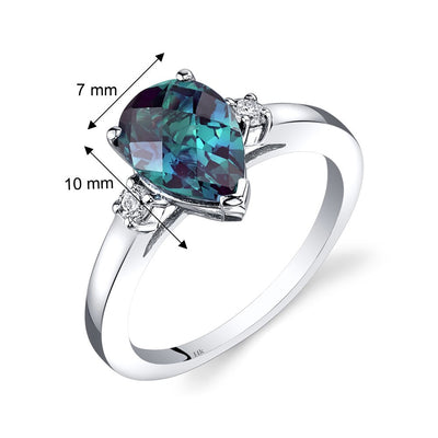 14K White Gold Created Alexandrite Diamond Tear Drop Ring 2.25 Carat