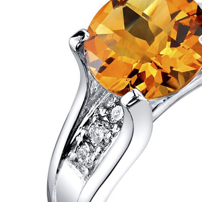 14K White Gold Citrine Diamond Cathedral Ring 1.75 Carat