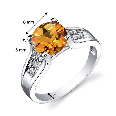 14K White Gold Citrine Diamond Cathedral Ring 1.75 Carat