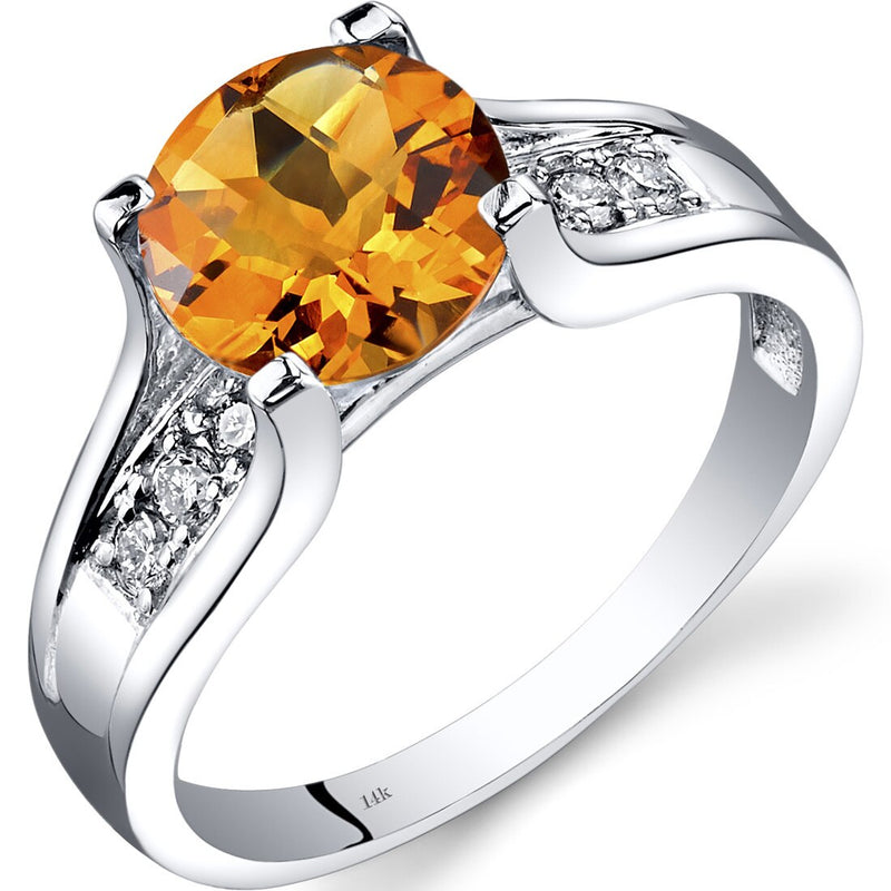 14K White Gold Citrine Diamond Cathedral Ring 1.75 Carat