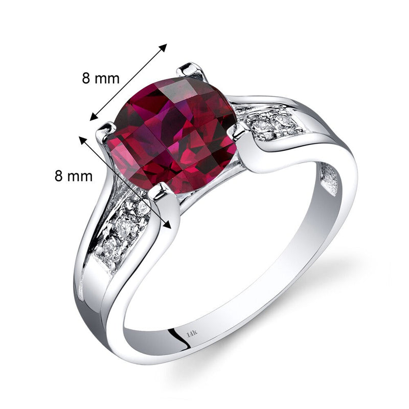 14K White Gold Created Ruby Diamond Cathedral Ring 2.50 Carat