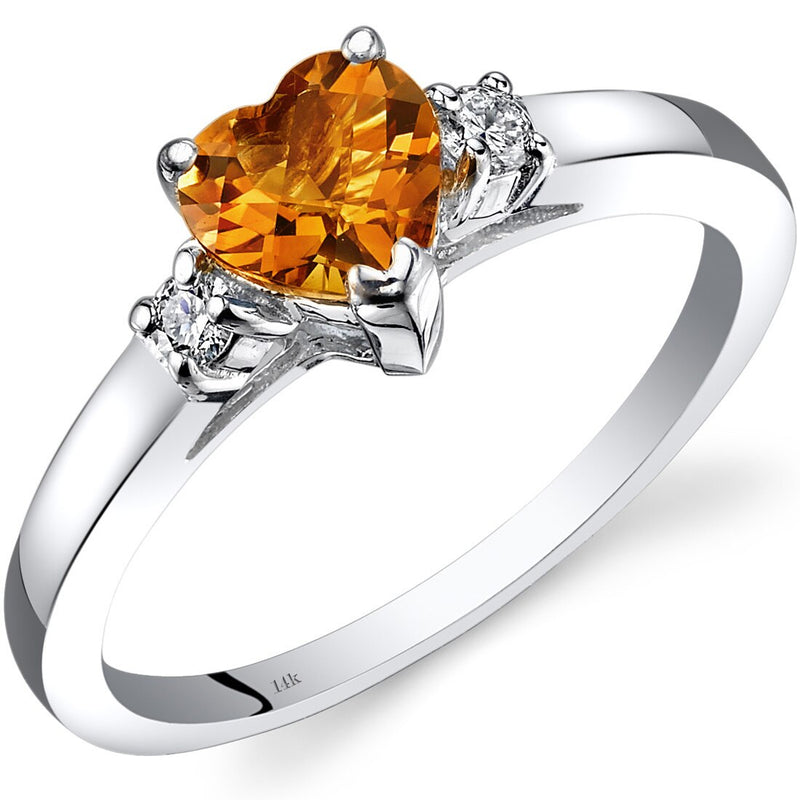 14K White Gold Citrine Diamond Heart Ring 0.75 Carat