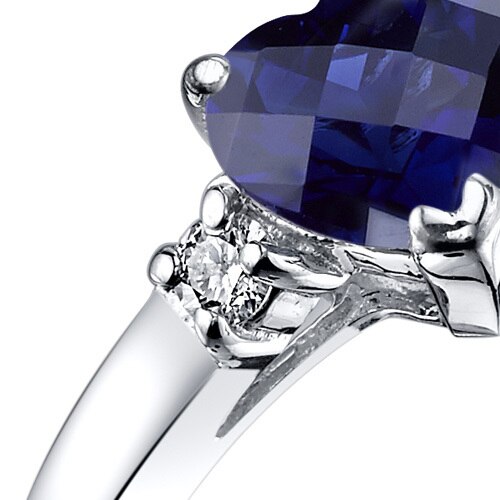 14K White Gold Created Blue Sapphire Diamond Heart Ring 1.00 Carat