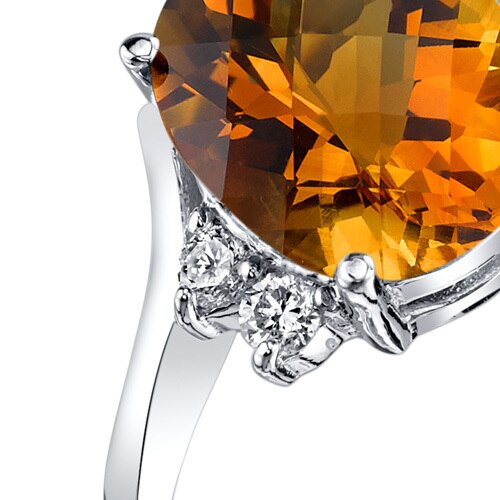 14K White Gold Citrine Diamond Bypass Ring 2.25 Carat