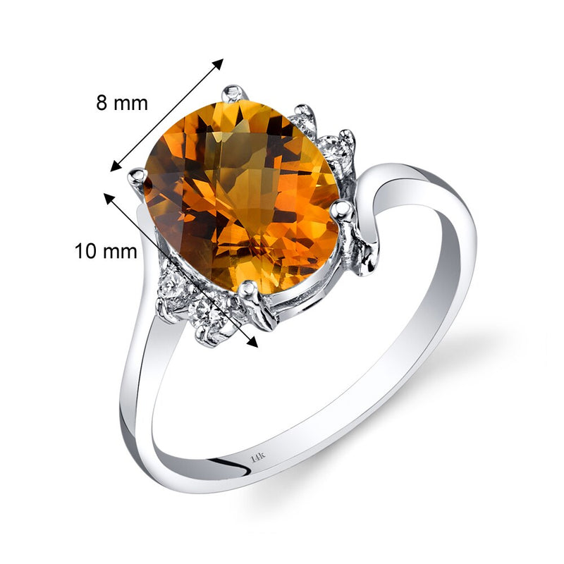 14K White Gold Citrine Diamond Bypass Ring 2.25 Carat