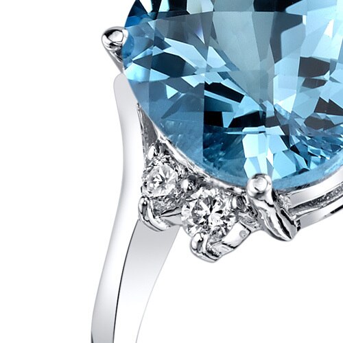 Swiss Blue Topaz and Diamond Bypass Ring 14K White Gold 2.75 Carats Oval Shape