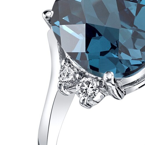 14K White Gold London Blue Topaz Diamond Bypass Ring 2.75 Carat