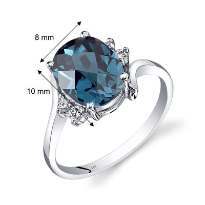 14K White Gold London Blue Topaz Diamond Bypass Ring 2.75 Carat