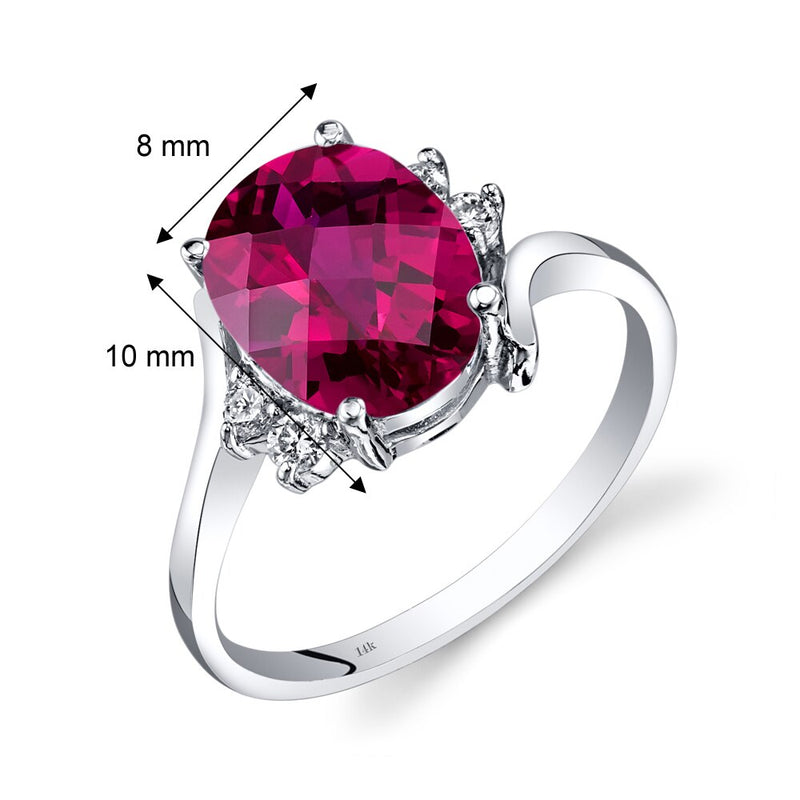 14K White Gold Created Ruby Diamond Bypass Ring 3.50 Carat